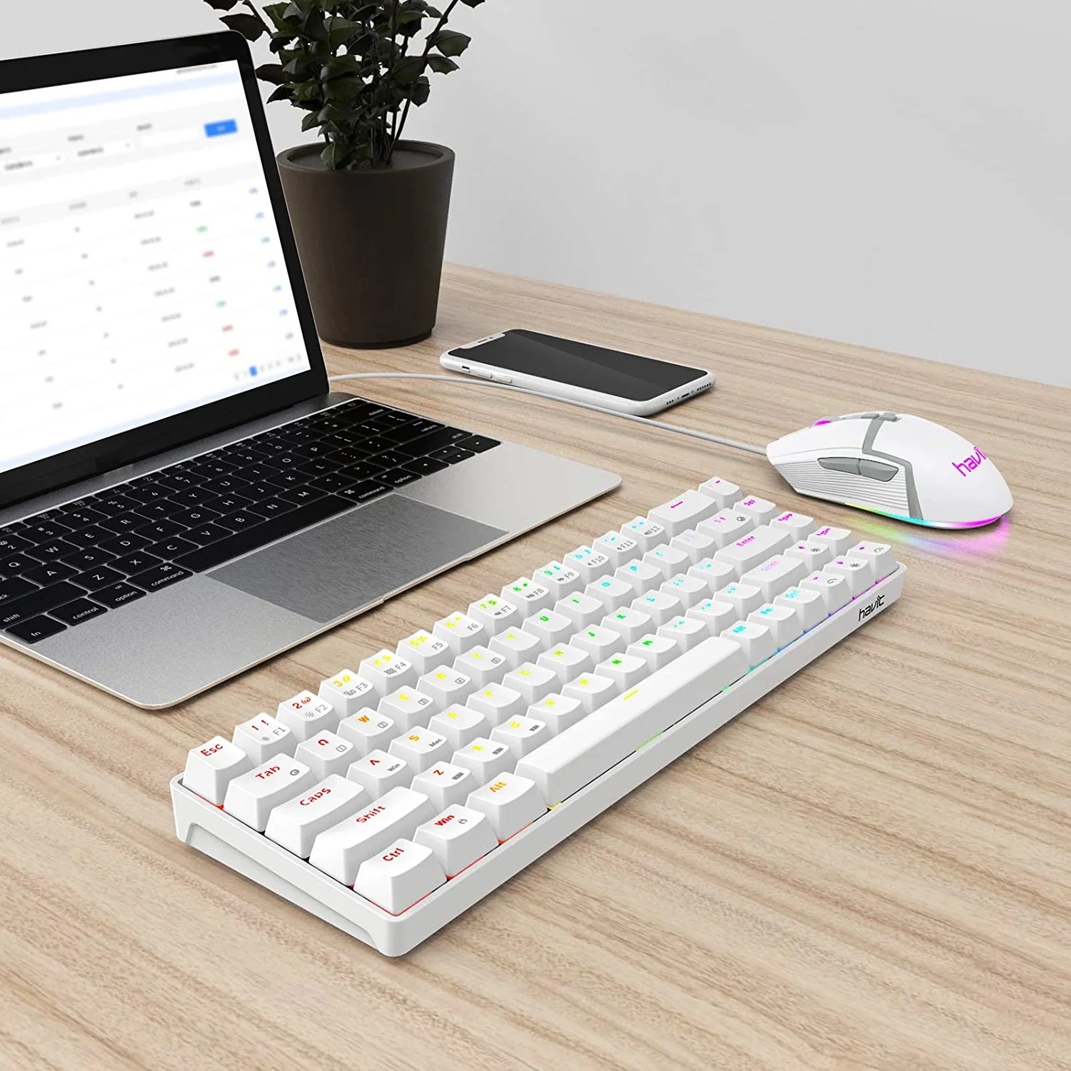 HAVIT KB498L Wireless Mechanical Keyboard & Programmable RGB Mouse Combo - 60% Keyboard with Bluetooth / Wired Modes - Image 13