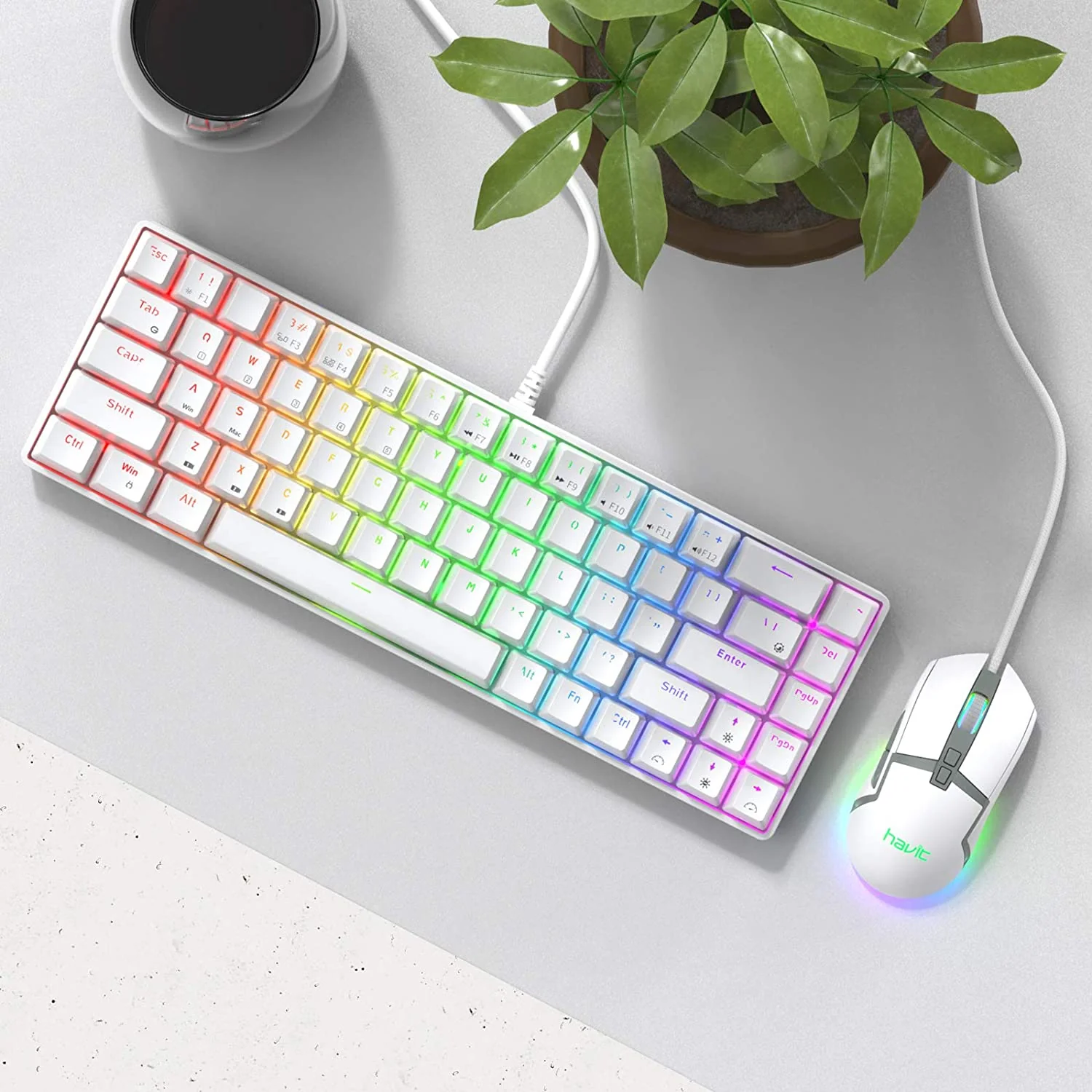 HAVIT KB498L Wireless Mechanical Keyboard & Programmable RGB Mouse Combo - 60% Keyboard with Bluetooth / Wired Modes - Image 18
