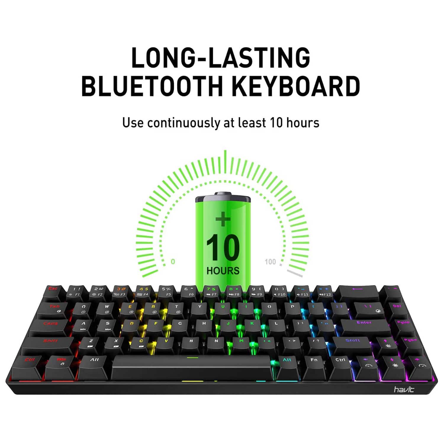 HAVIT KB498L Wireless Mechanical Keyboard & Programmable RGB Mouse Combo - 60% Keyboard with Bluetooth / Wired Modes - Image 9