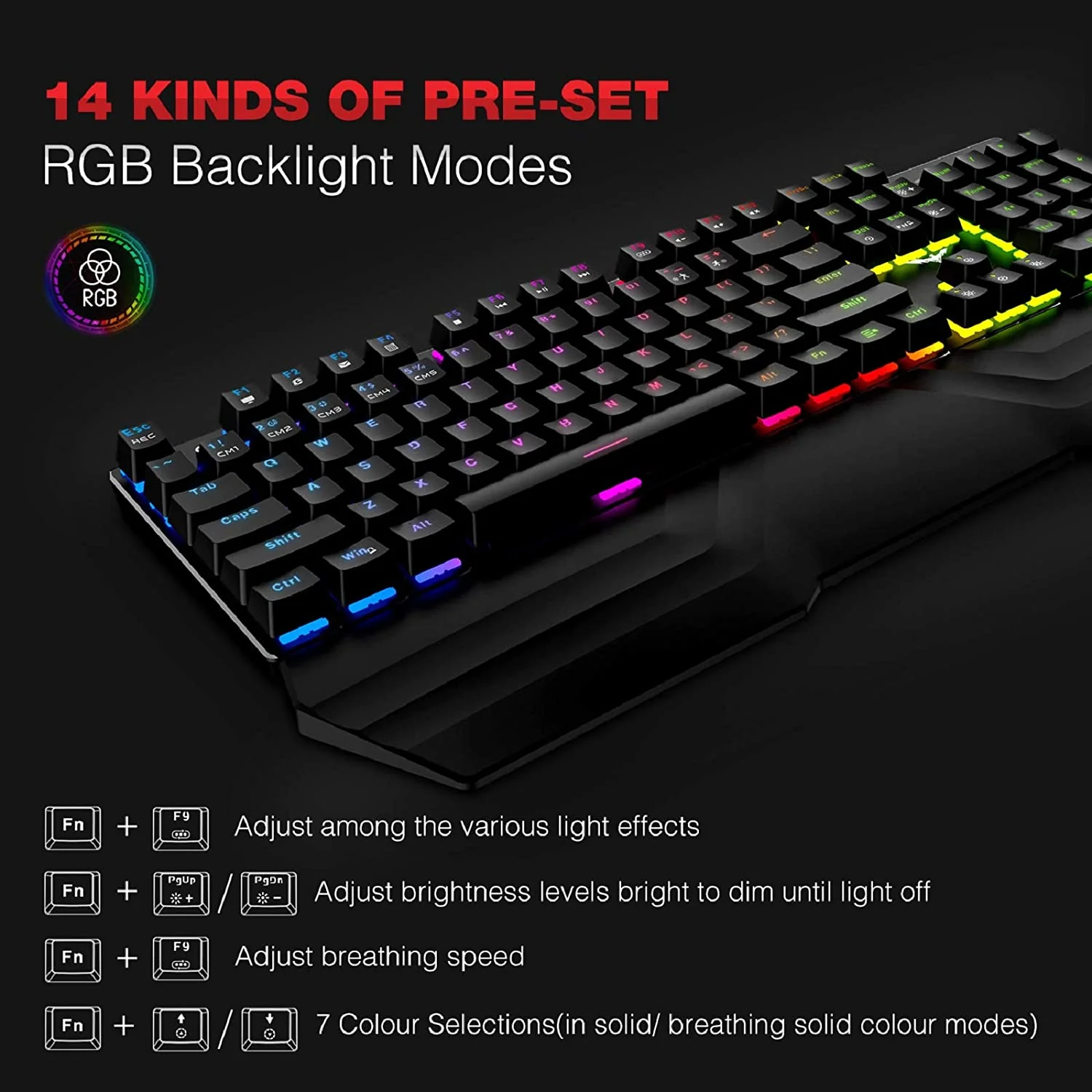 HAVIT KB511L RGB Mechanical Keyboard Mouse & Mouse Pad Combo 104 Keys with Detachable Wrist Rest - Image 3