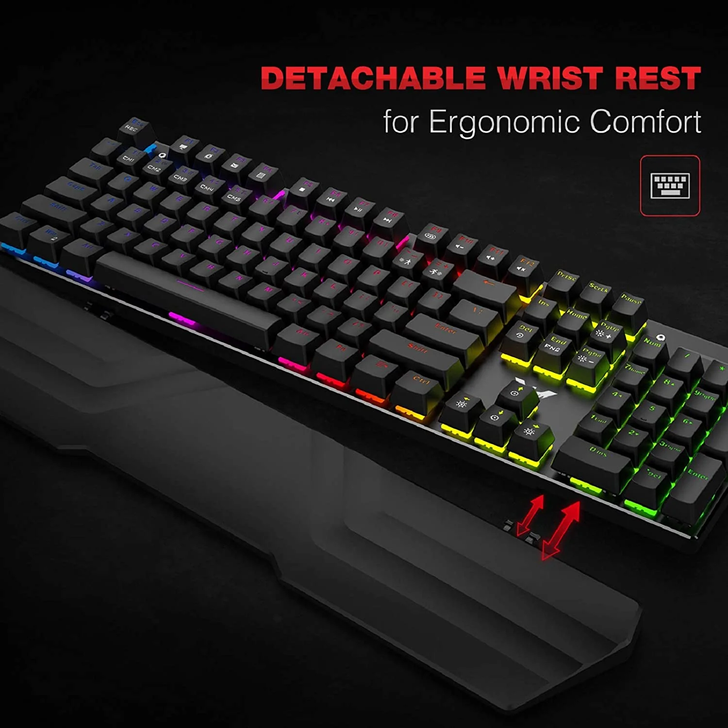 HAVIT KB511L RGB Mechanical Keyboard Mouse & Mouse Pad Combo 104 Keys with Detachable Wrist Rest - Image 4
