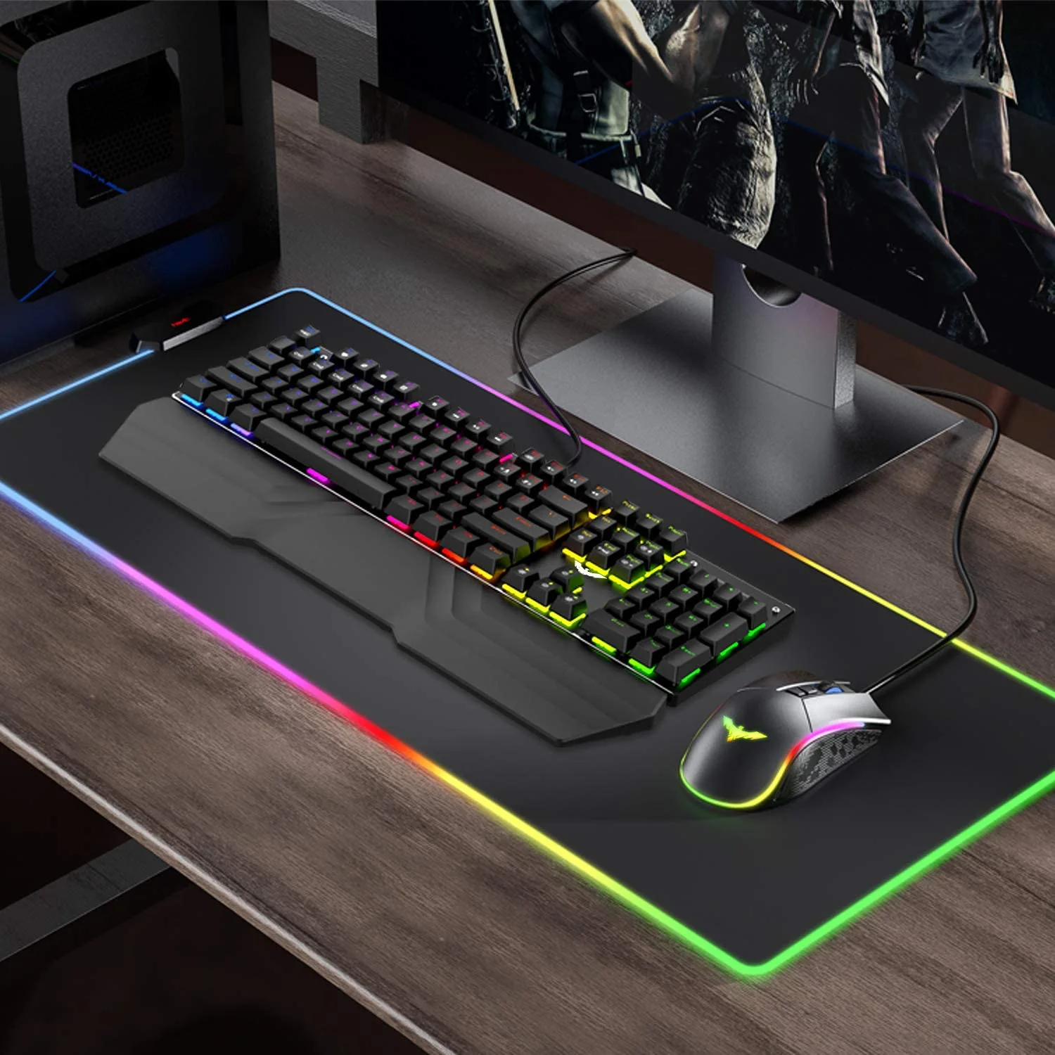 HAVIT KB511L RGB Mechanical Keyboard Mouse & Mouse Pad Combo 104 Keys with Detachable Wrist Rest - Image 9