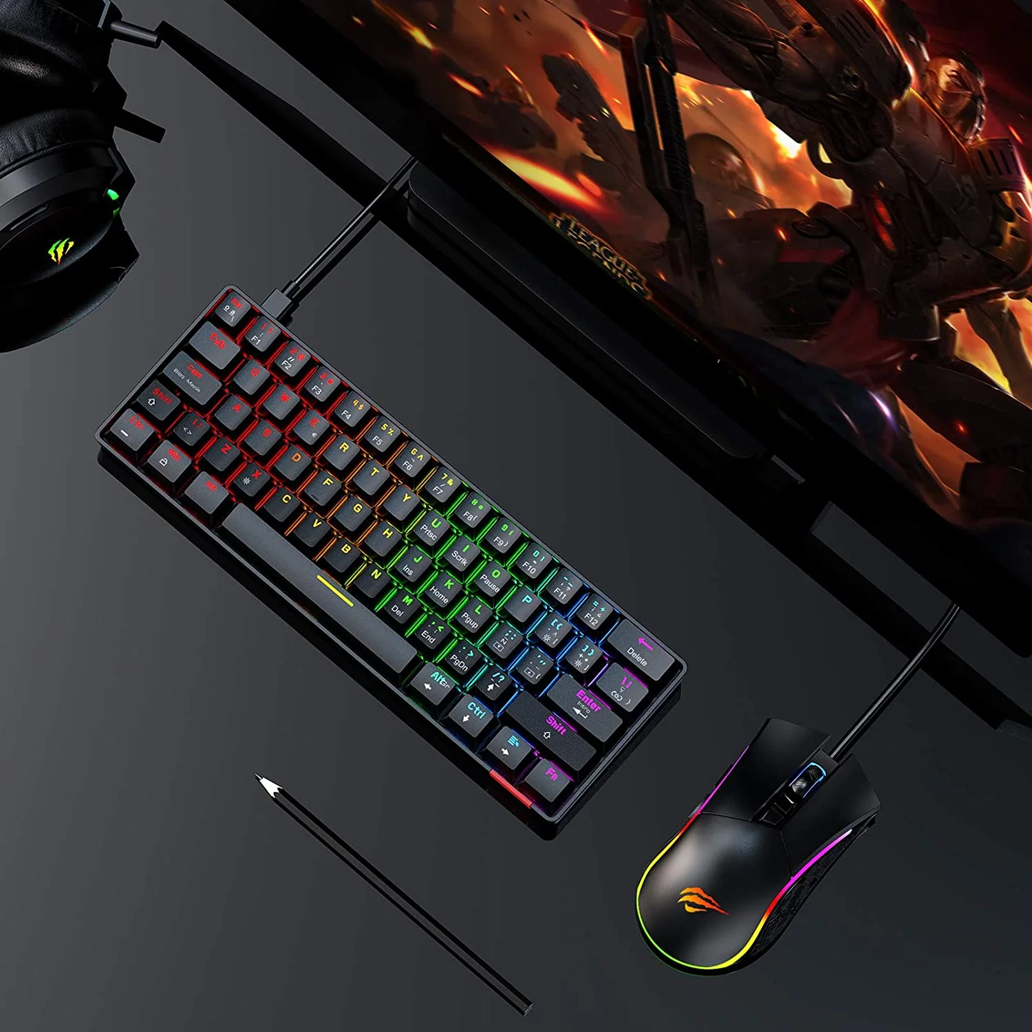 HAVIT KB611CM 60% Mechanical Keyboard & Programmable RGB Mouse Combo - 61 Keys Wired Type-C Backlit - Image 16
