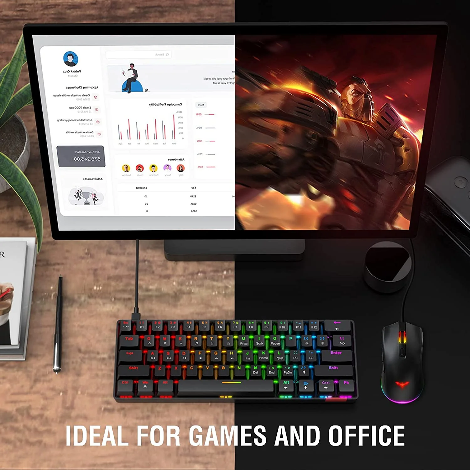 HAVIT KB611CM 60% Mechanical Keyboard & Programmable RGB Mouse Combo - 61 Keys Wired Type-C Backlit - Image 7