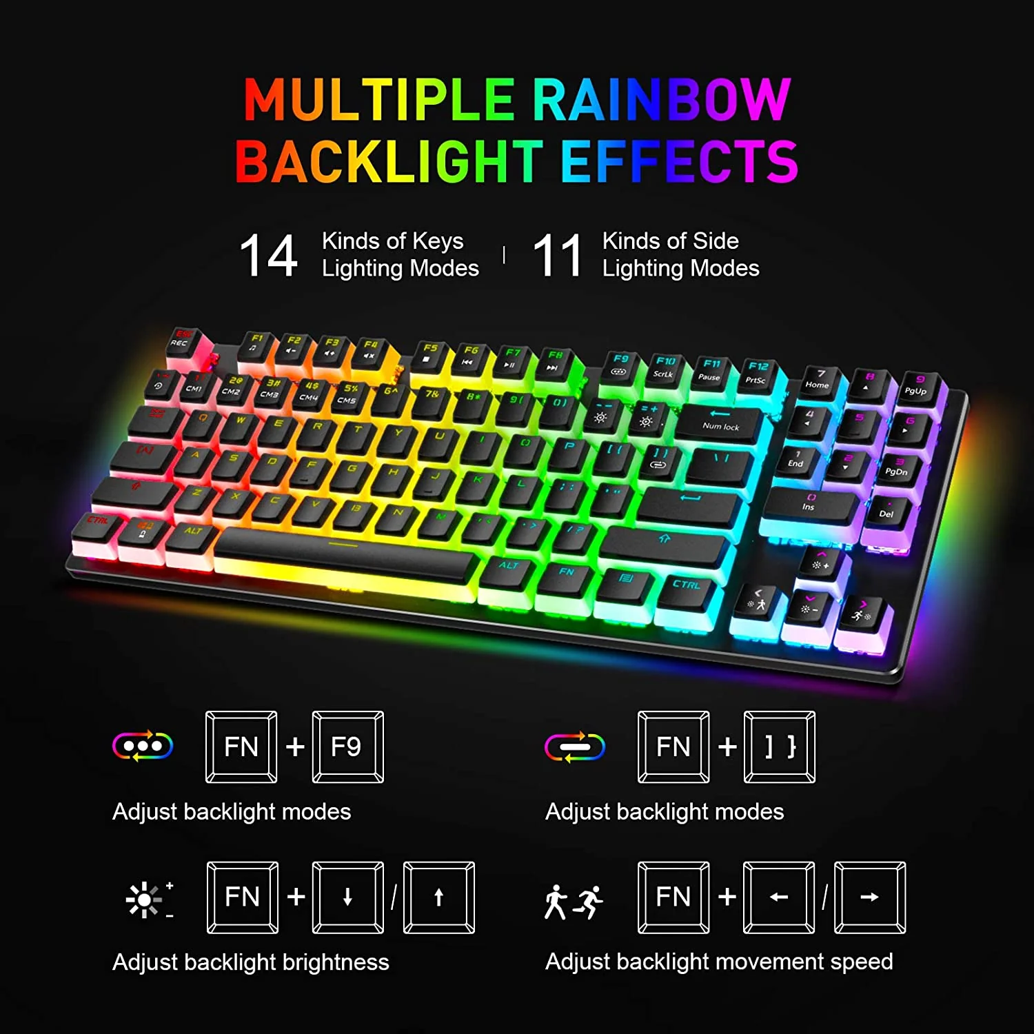 HAVIT KB851L Gaming Mechanical Keyboard with 89 Keys PBT Pudding Keycaps & RGB Backlights - Image 2