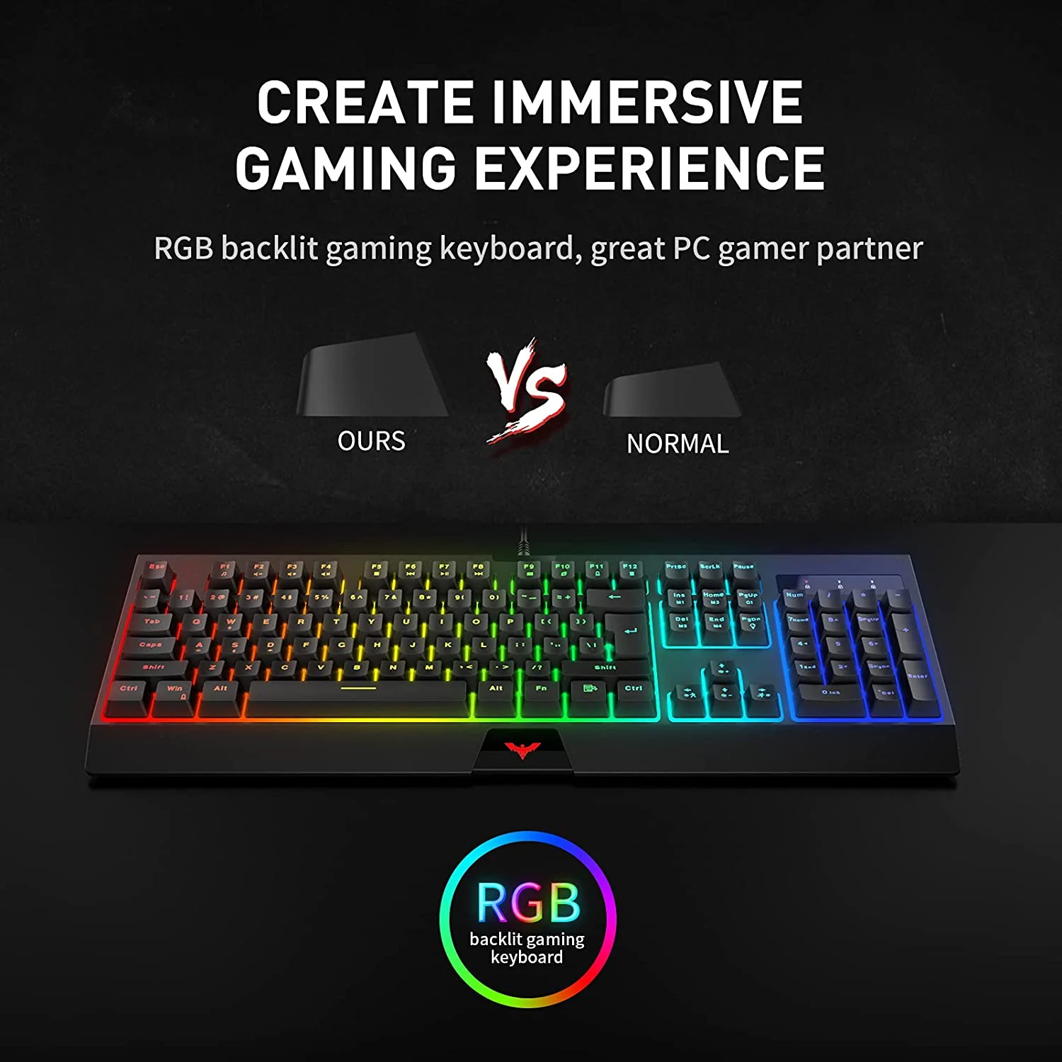HAVIT KB854L RGB Gaming Keyboard & 6400 DPI Programmable Mouse Combo, 104-Key 7 Color Backlit - Image 4