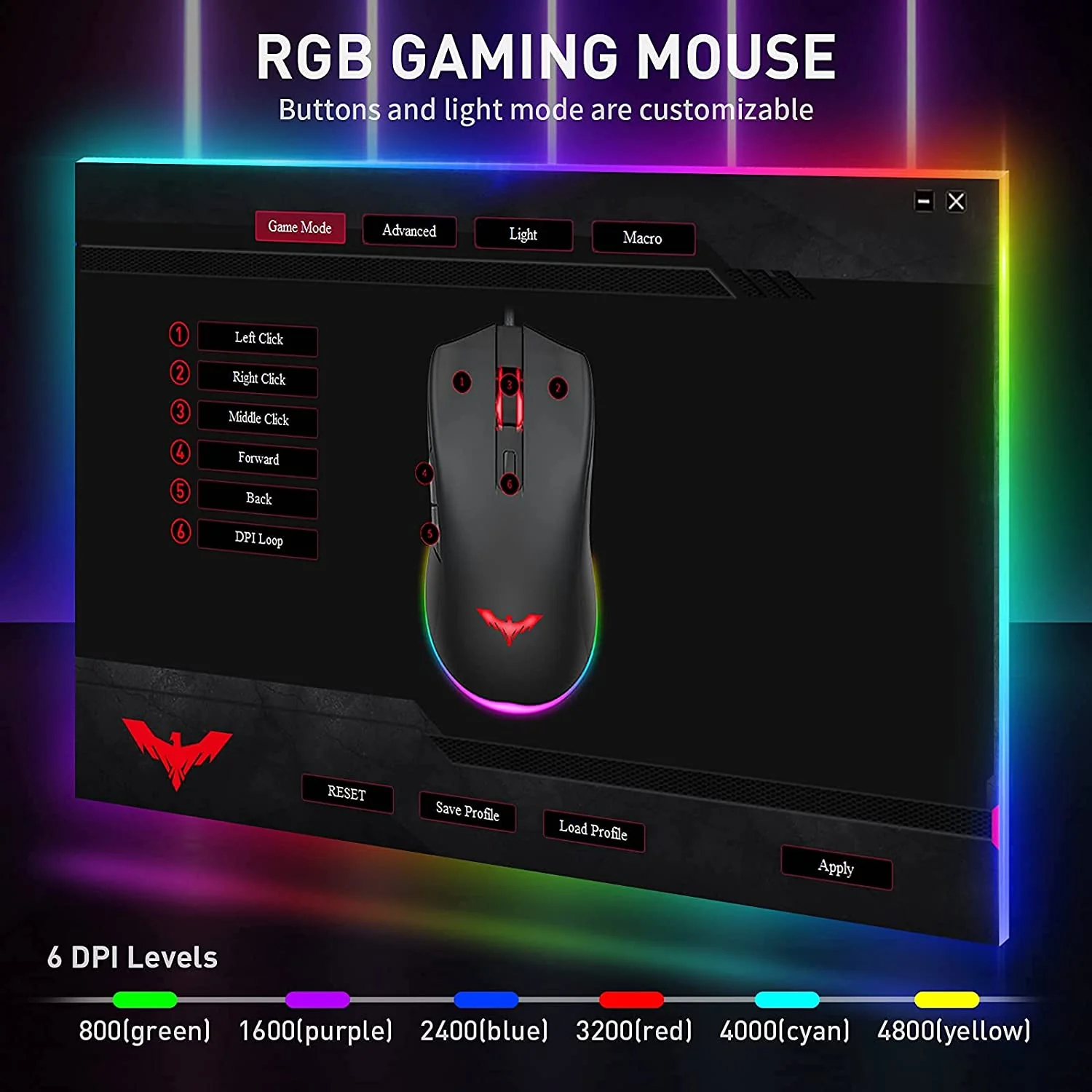 HAVIT KB854L RGB Gaming Keyboard & 6400 DPI Programmable Mouse Combo, 104-Key 7 Color Backlit - Image 8