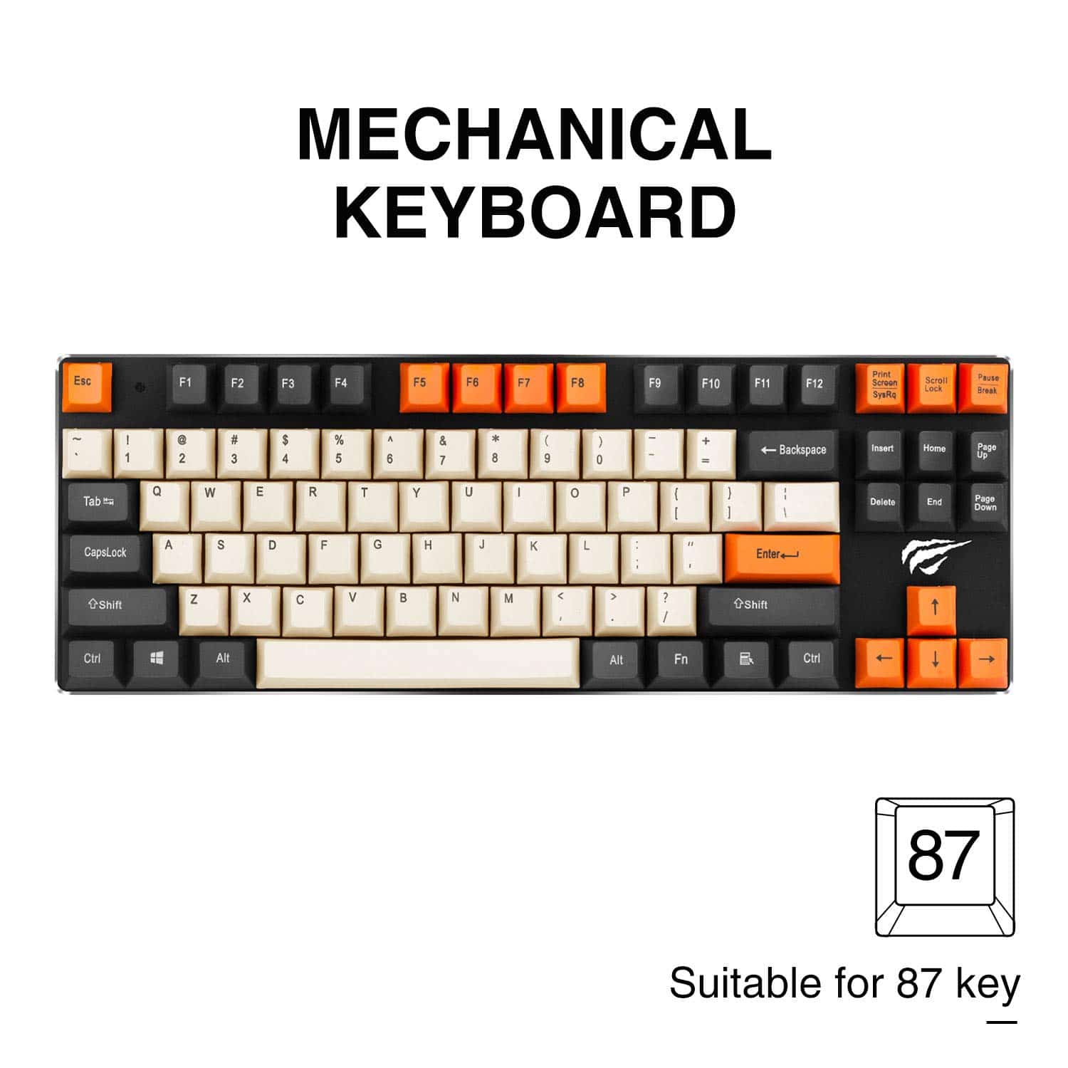 HAVIT KC23 PBT Keycaps 104 Keys with Puller for Cherry MX Mechanical Keyboard (Black & White & Orange) - Image 6