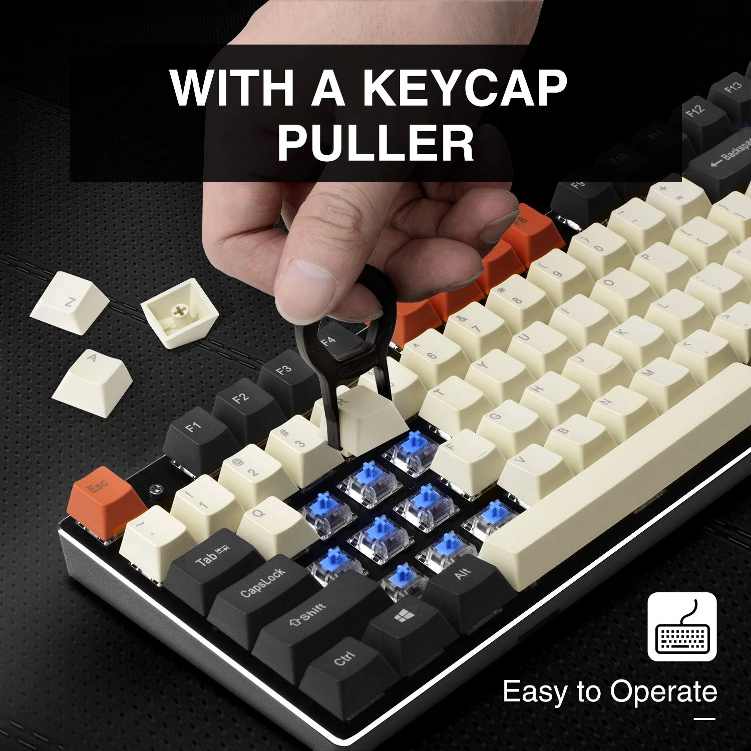 HAVIT KC23 PBT Keycaps 104 Keys with Puller for Cherry MX Mechanical Keyboard (Black & White & Orange) - Image 8