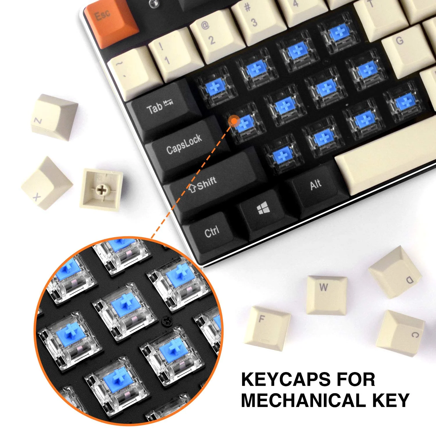 HAVIT KC23 PBT Keycaps 104 Keys with Puller for Cherry MX Mechanical Keyboard (Black & White & Orange) - Image 9