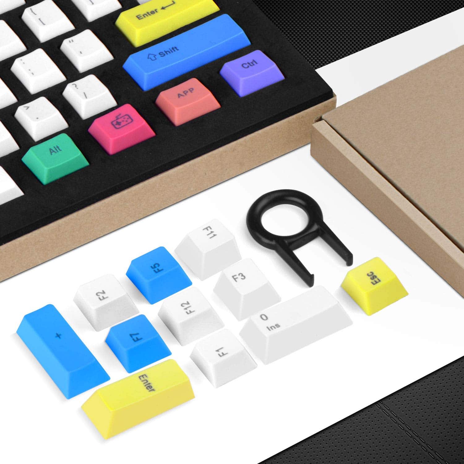 HAVIT KC25 PBT Keycaps 104 Keys with Puller for Cherry MX Mechanical Keyboard (White & Blue &Yellow) - Image 4
