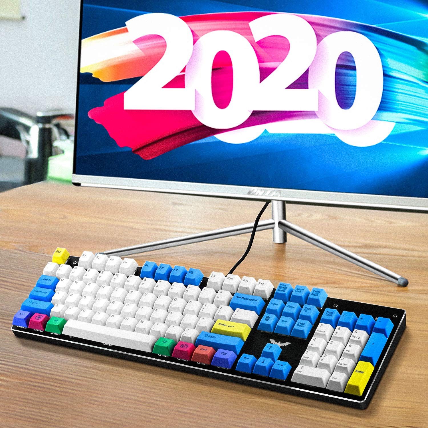HAVIT KC25 PBT Keycaps 104 Keys with Puller for Cherry MX Mechanical Keyboard (White & Blue &Yellow) - Image 6