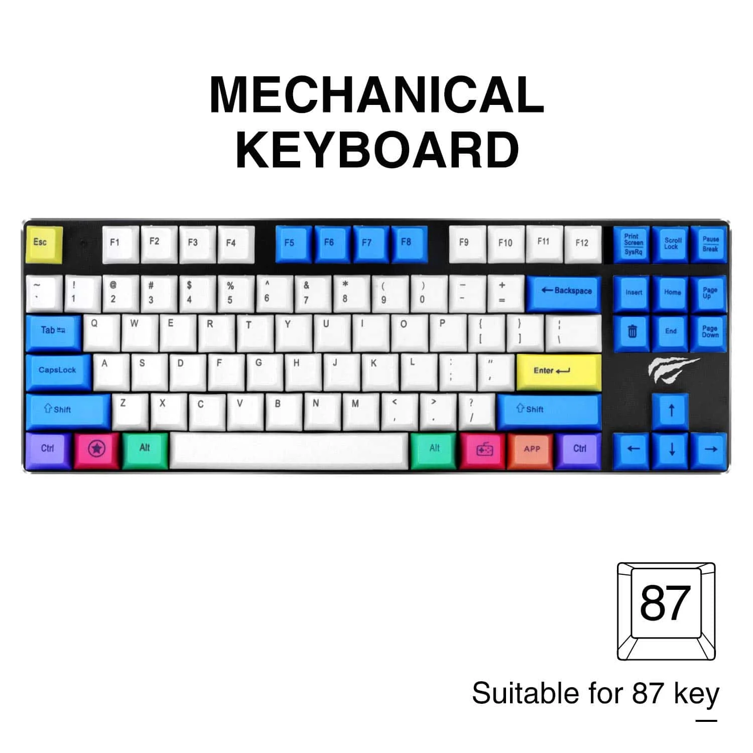 HAVIT KC25 PBT Keycaps 104 Keys with Puller for Cherry MX Mechanical Keyboard (White & Blue &Yellow) - Image 7