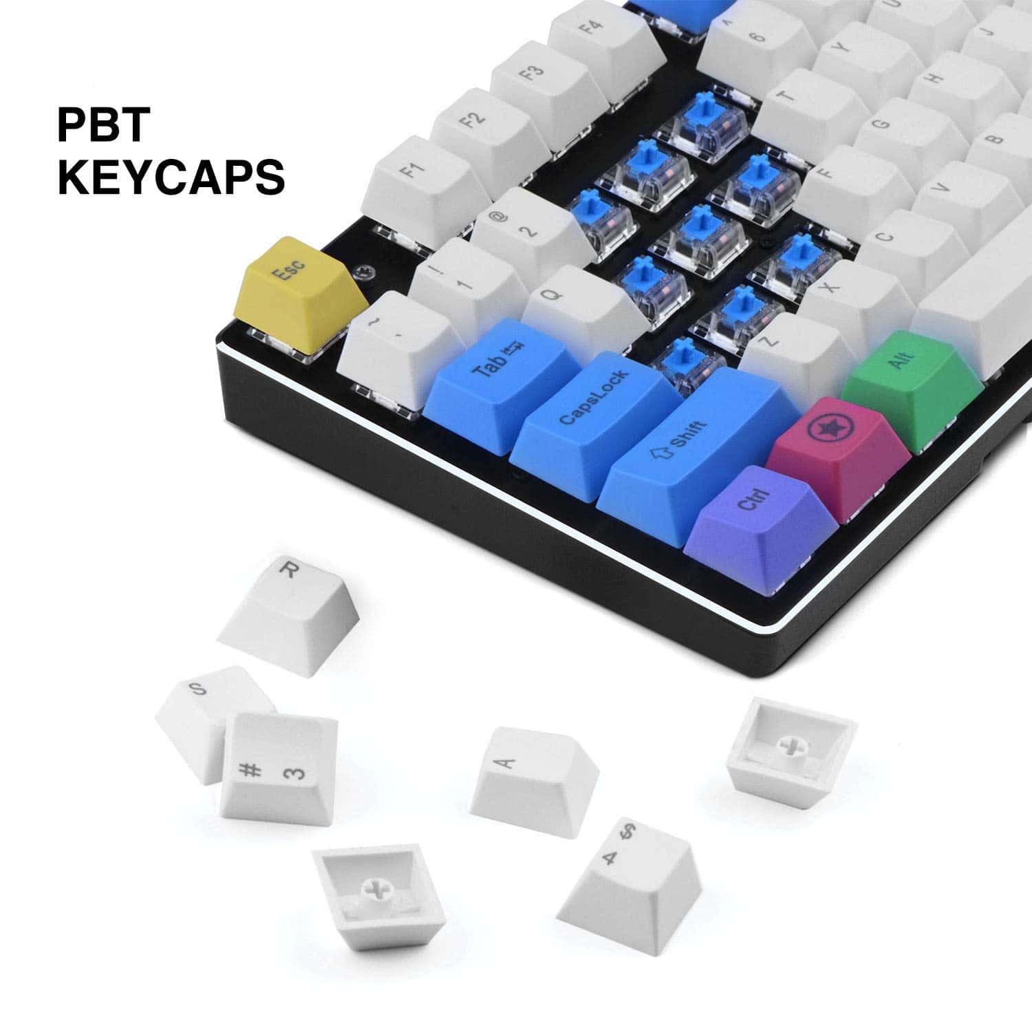 HAVIT KC25 PBT Keycaps 104 Keys with Puller for Cherry MX Mechanical Keyboard (White & Blue &Yellow) - Image 8