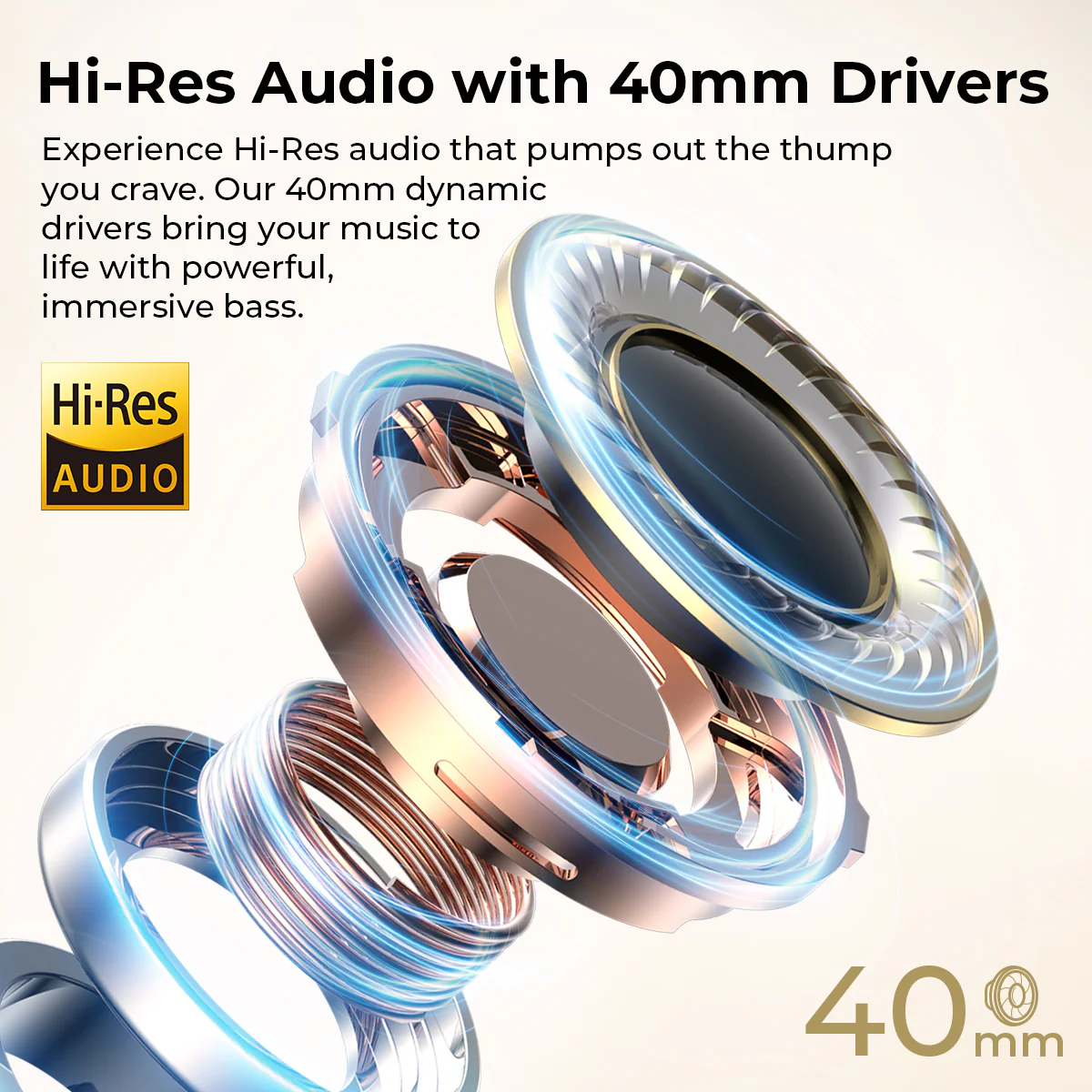 LIFE NC01H Hi-Res Foldable Active Noise Cancelling Wireless Headphones-Beige - Image 5