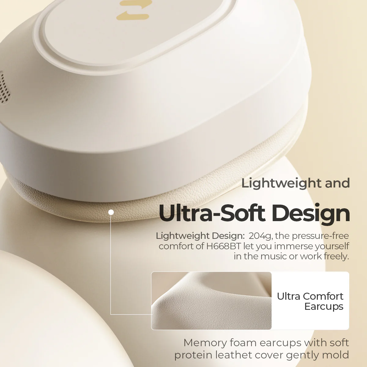 LIFE NC01H Hi-Res Foldable Active Noise Cancelling Wireless Headphones-Beige - Image 7