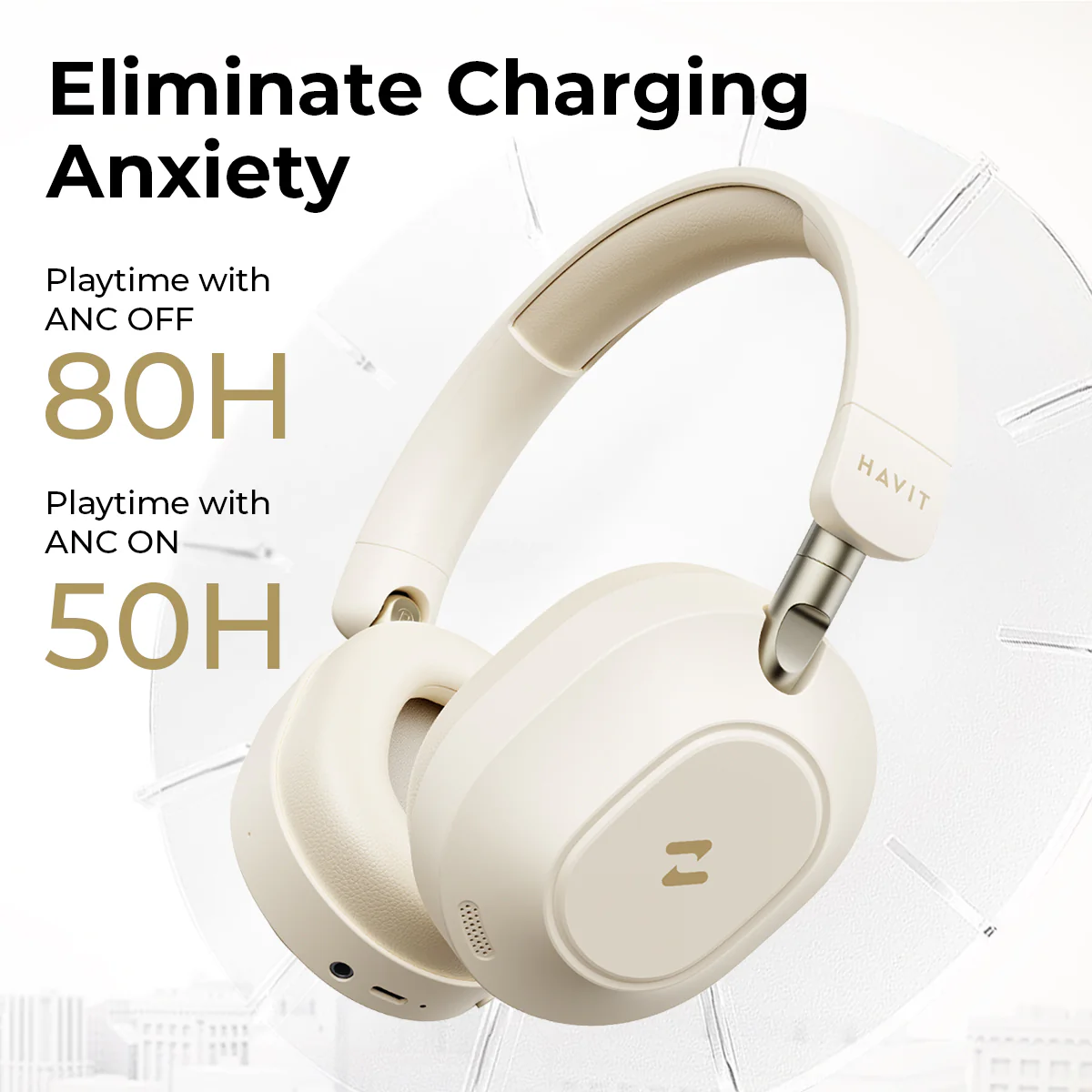 LIFE NC01H Hi-Res Foldable Active Noise Cancelling Wireless Headphones-Beige - Image 8