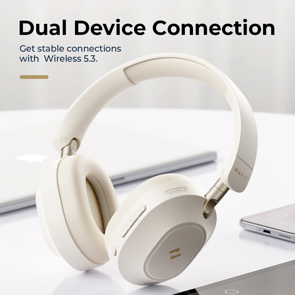 LIFE NC01H Hi-Res Foldable Active Noise Cancelling Wireless Headphones-Beige - Image 9