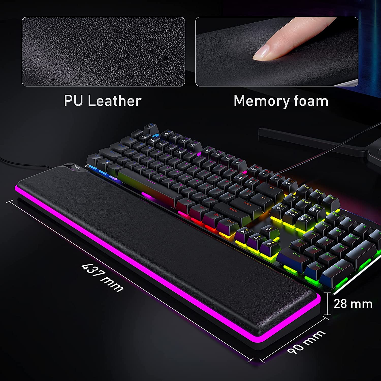 HAVIT MP906 RGB Keyboard Wrist Rest, Memory Foam Material, for Computer Laptop Office, PC Gaming - Image 3