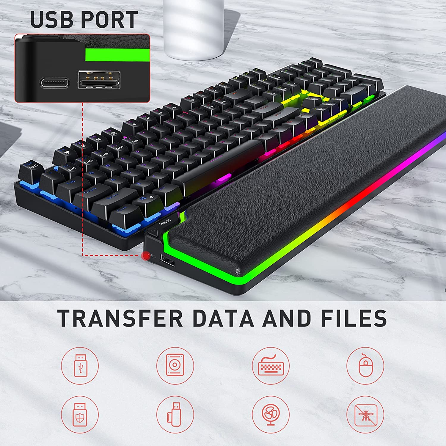 HAVIT MP906 RGB Keyboard Wrist Rest, Memory Foam Material, for Computer Laptop Office, PC Gaming - Image 5
