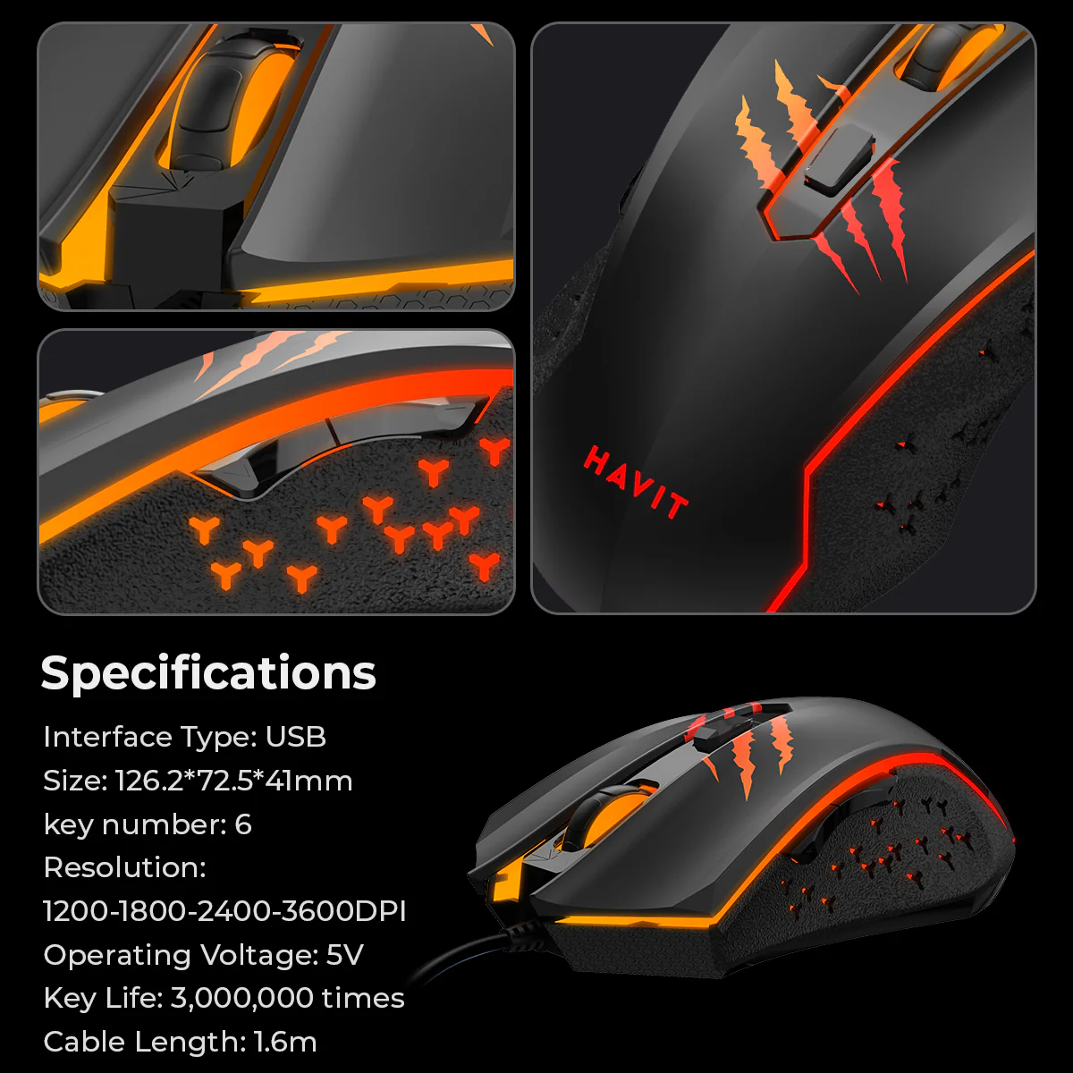 MS1027 RGB Lighting Wired Gaming Mouse with 4-Level Adjustable DPI - Image 7