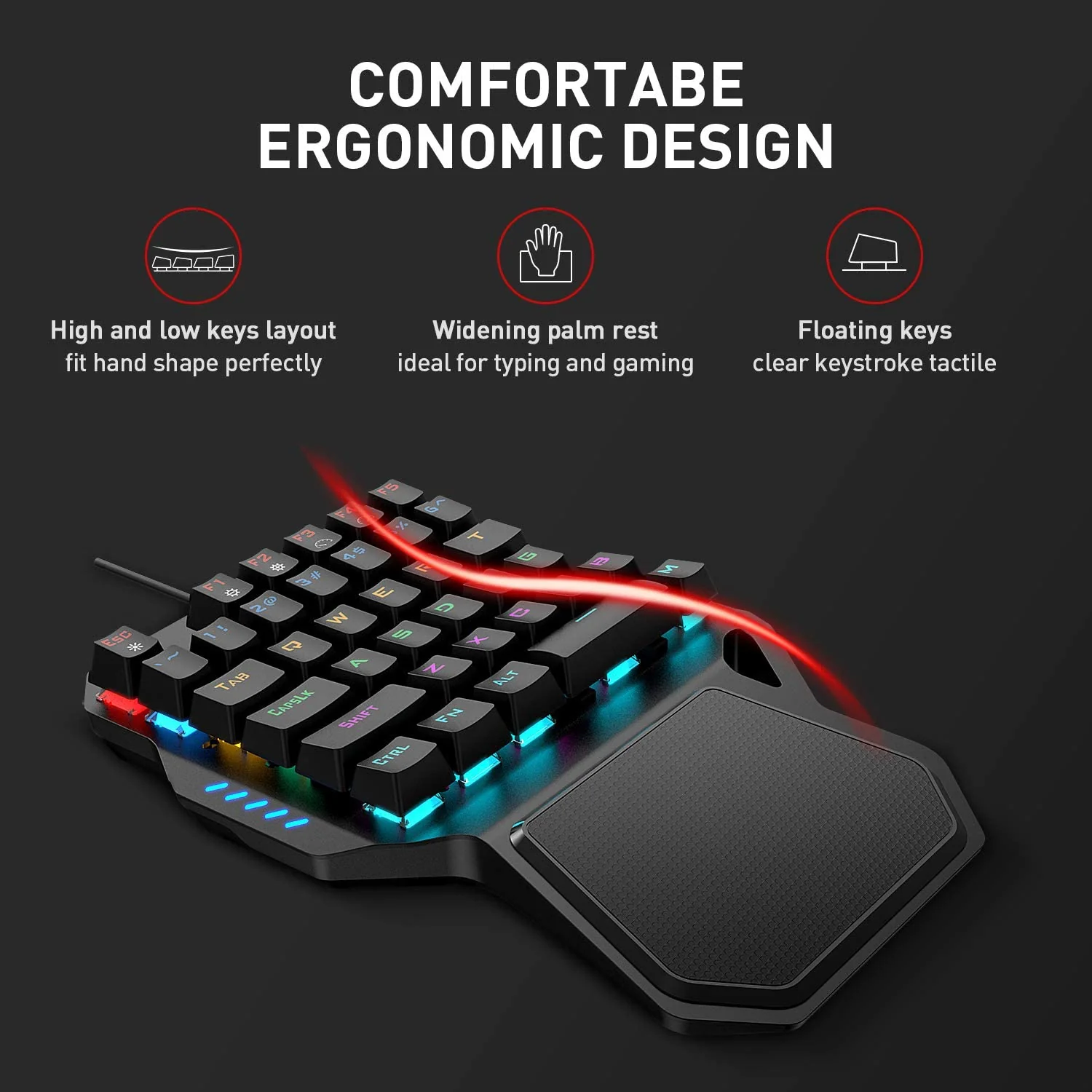 HAVIT RK-B20 One Hand RGB Gaming Keyboard & Programmable Mouse Combo - 36 Keys USB Keypad with Wrist Rest - Image 3