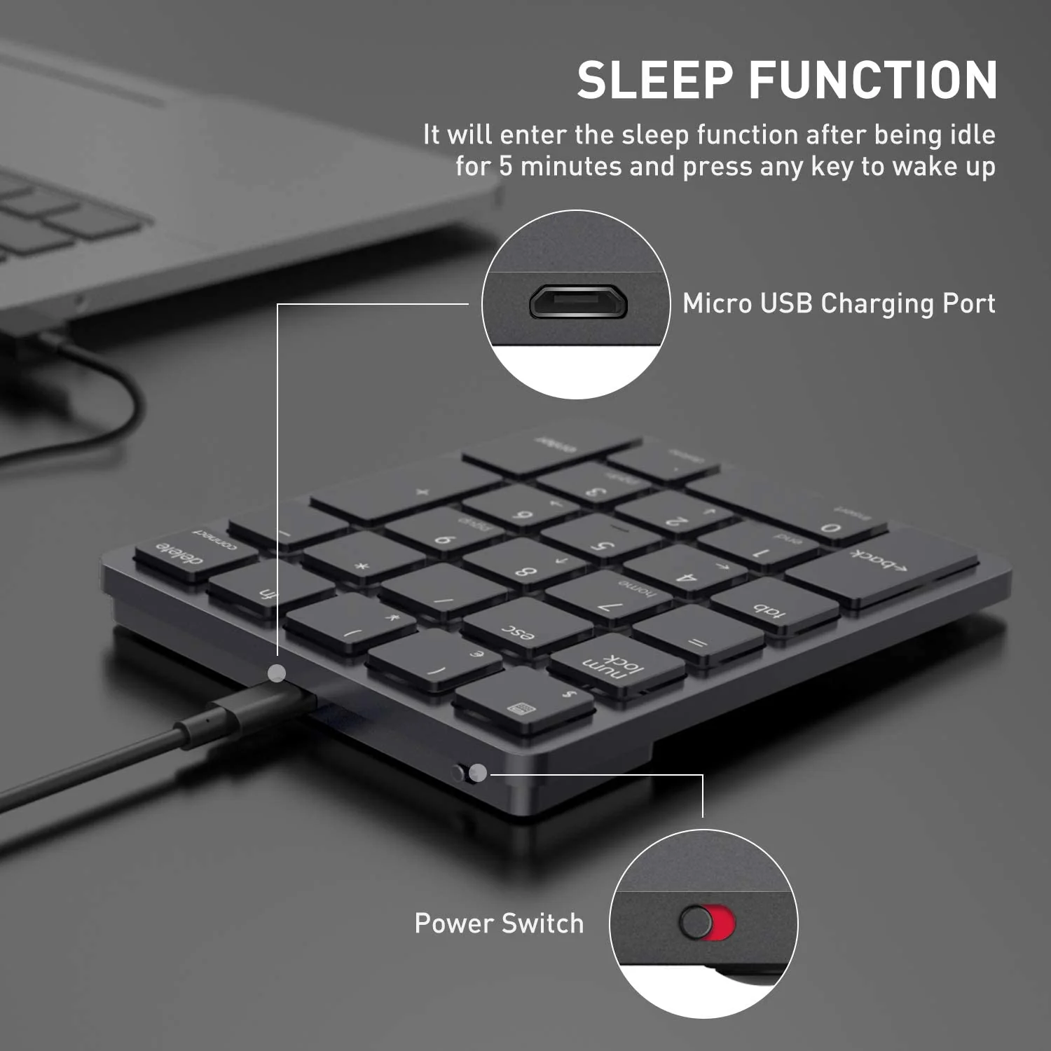 HAVIT smart26 26 Keys Bluetooth Number Pad for Mac OS & Window System【US ONLY】 - Image 4