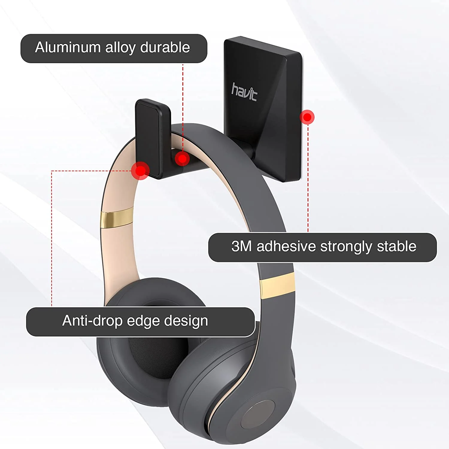HAVIT TH620 Headphone Hanger Wall Mount, Universal Stand for PC Gaming Headphones - Image 5