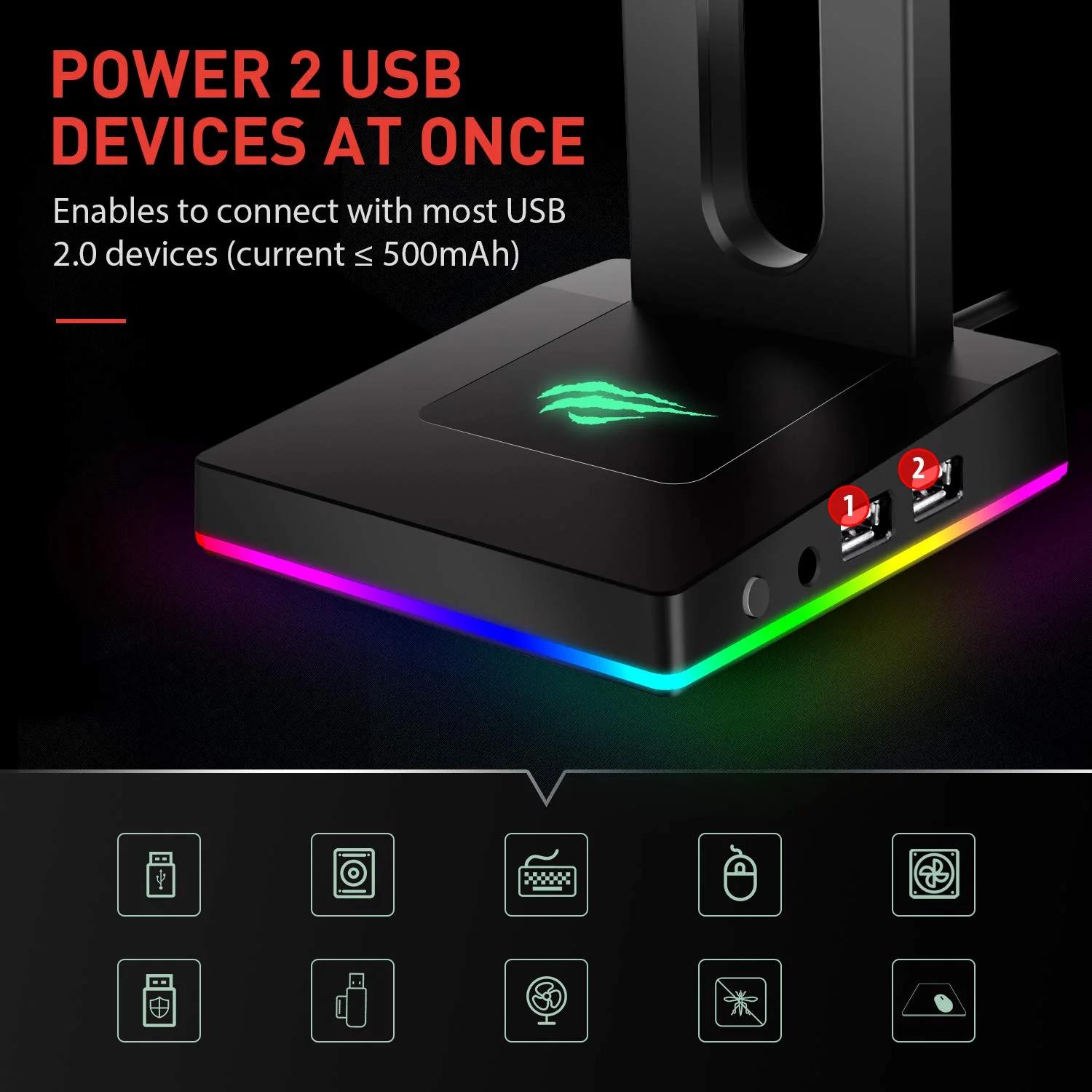 HAVIT TH630 RGB Headset Stand for Desktop Gamer Headphone Accessories - Image 2