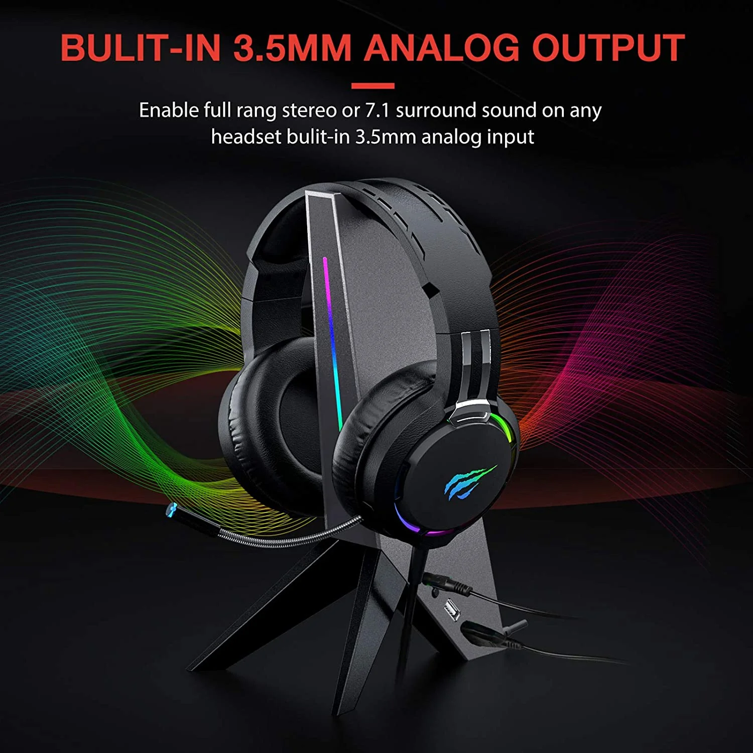 HAVIT TH644U RGB Gaming Headset Stand with 3.5mm AUX & Dual USB Ports - Image 4