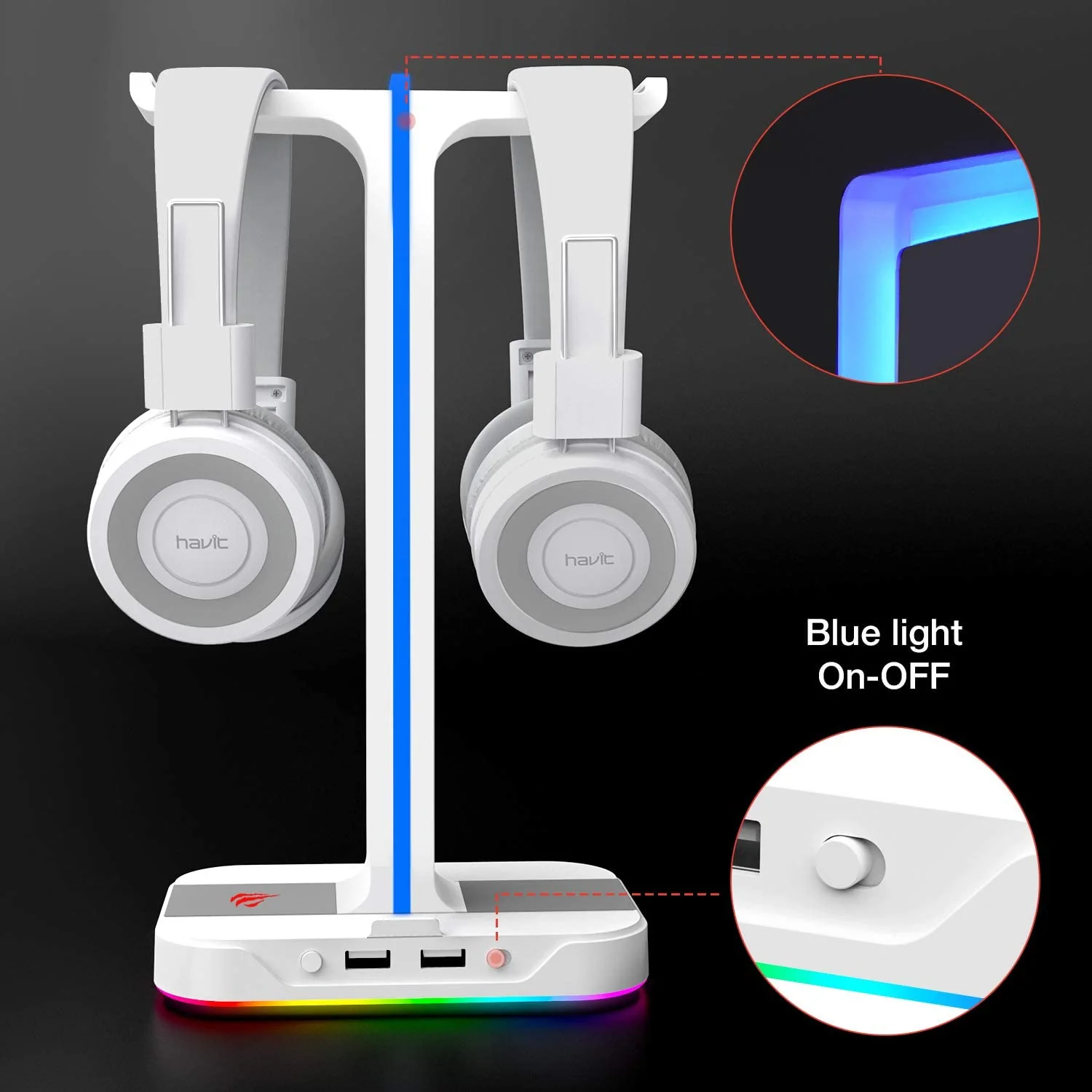 HAVIT TH650 RGB Headset Stand with Dual Hanger & 2 USB Ports - Image 12