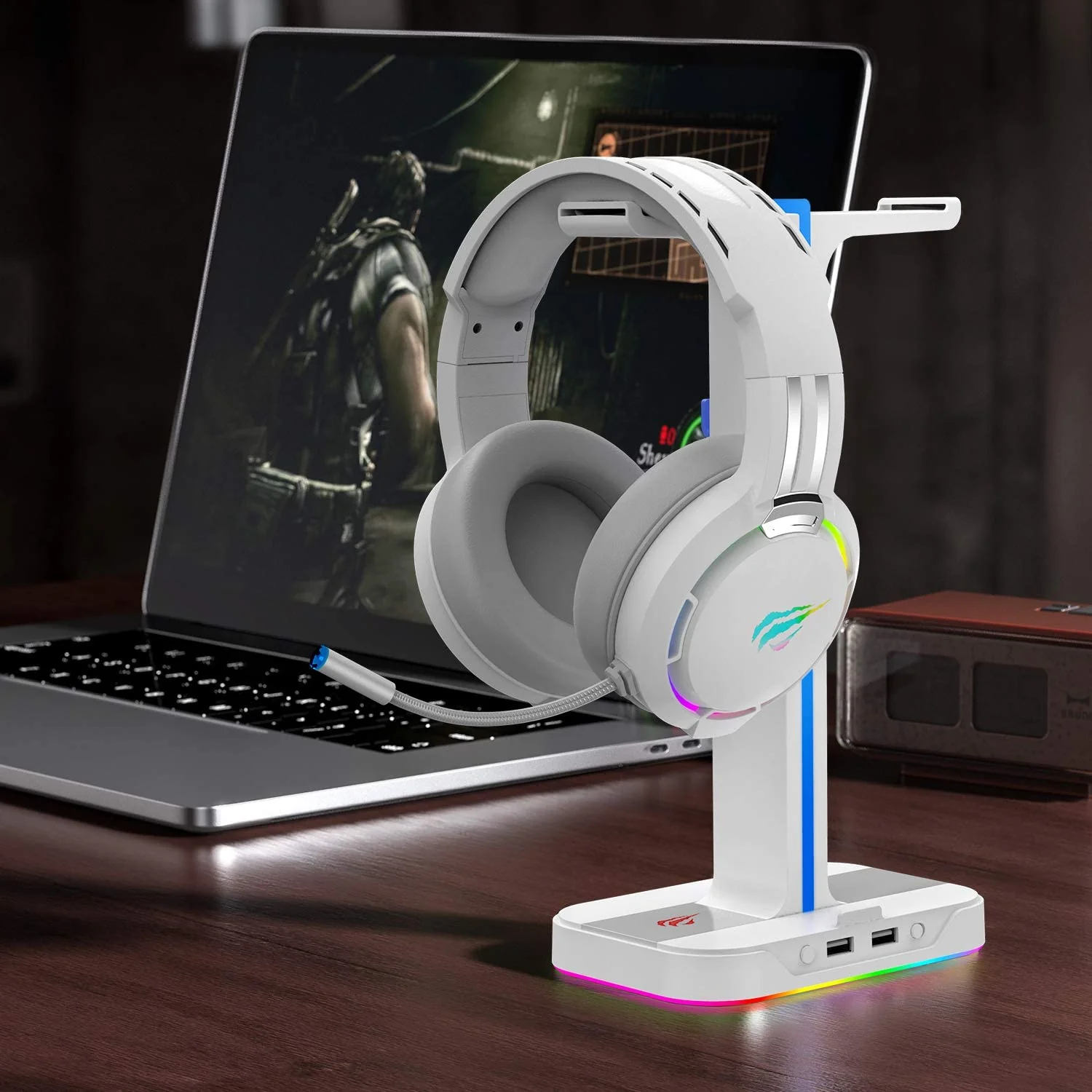 HAVIT TH650 RGB Headset Stand with Dual Hanger & 2 USB Ports - Image 15
