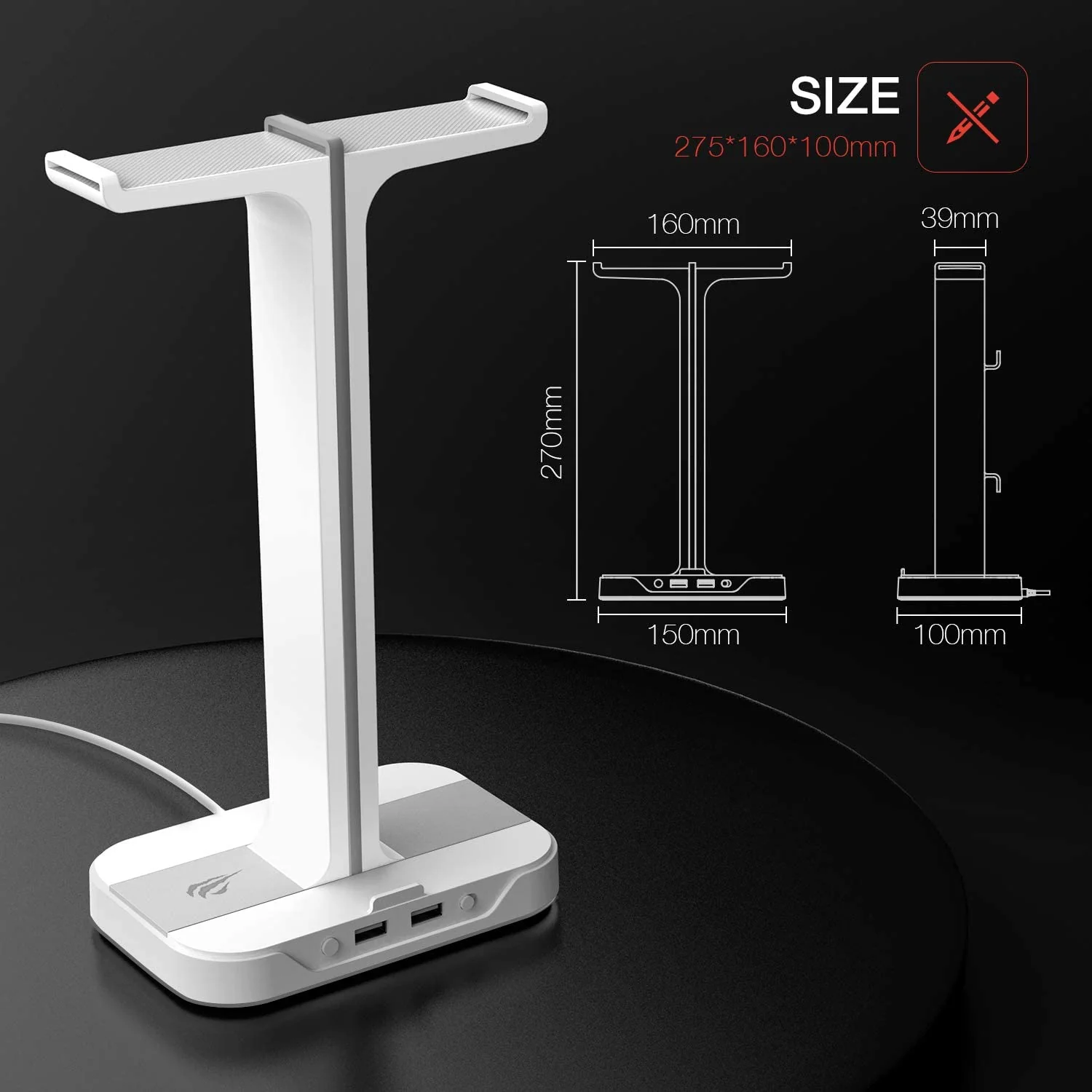 HAVIT TH650 RGB Headset Stand with Dual Hanger & 2 USB Ports - Image 17