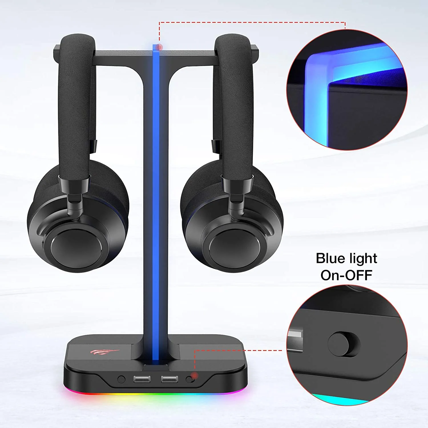 HAVIT TH650 RGB Headset Stand with Dual Hanger & 2 USB Ports - Image 4