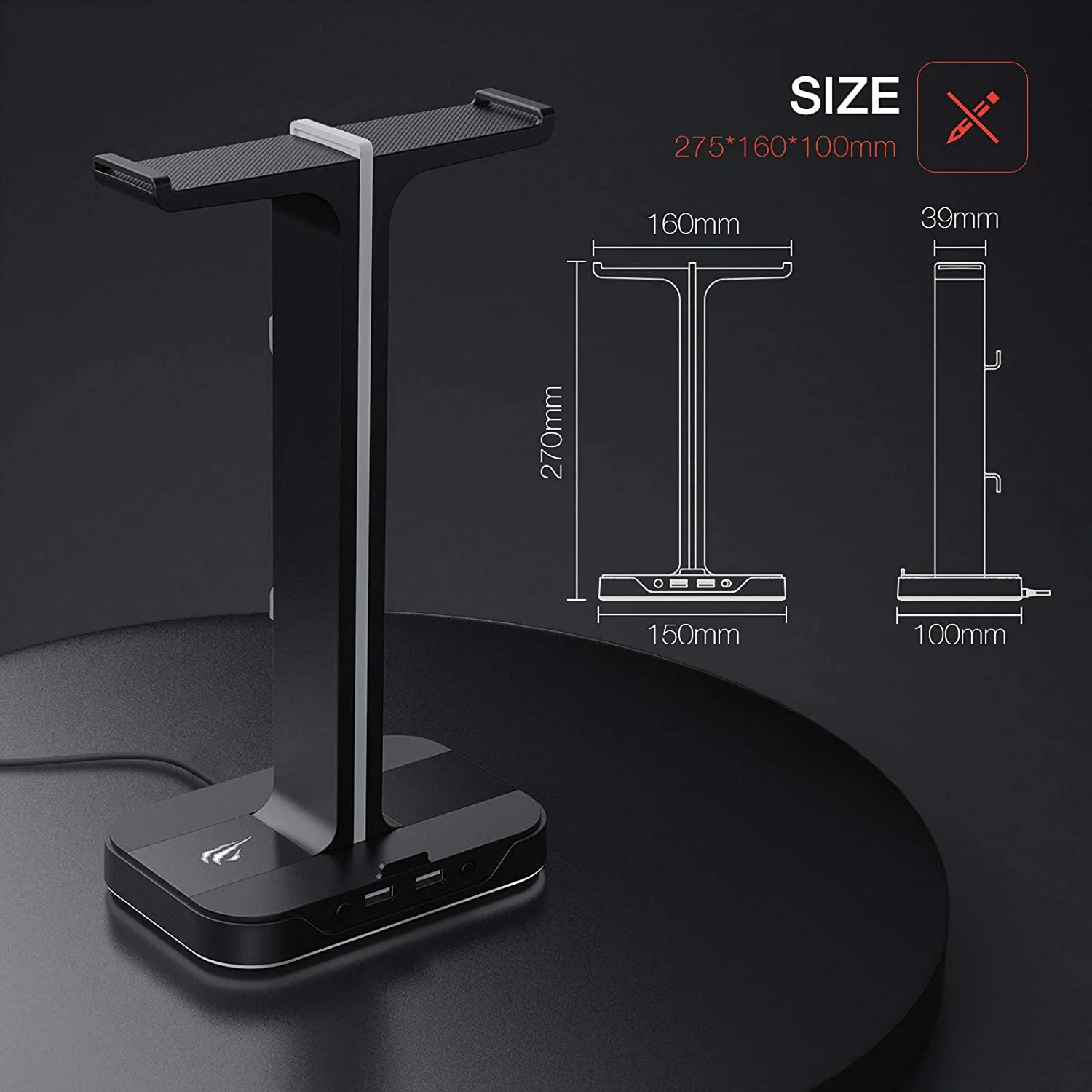 HAVIT TH650 RGB Headset Stand with Dual Hanger & 2 USB Ports - Image 6