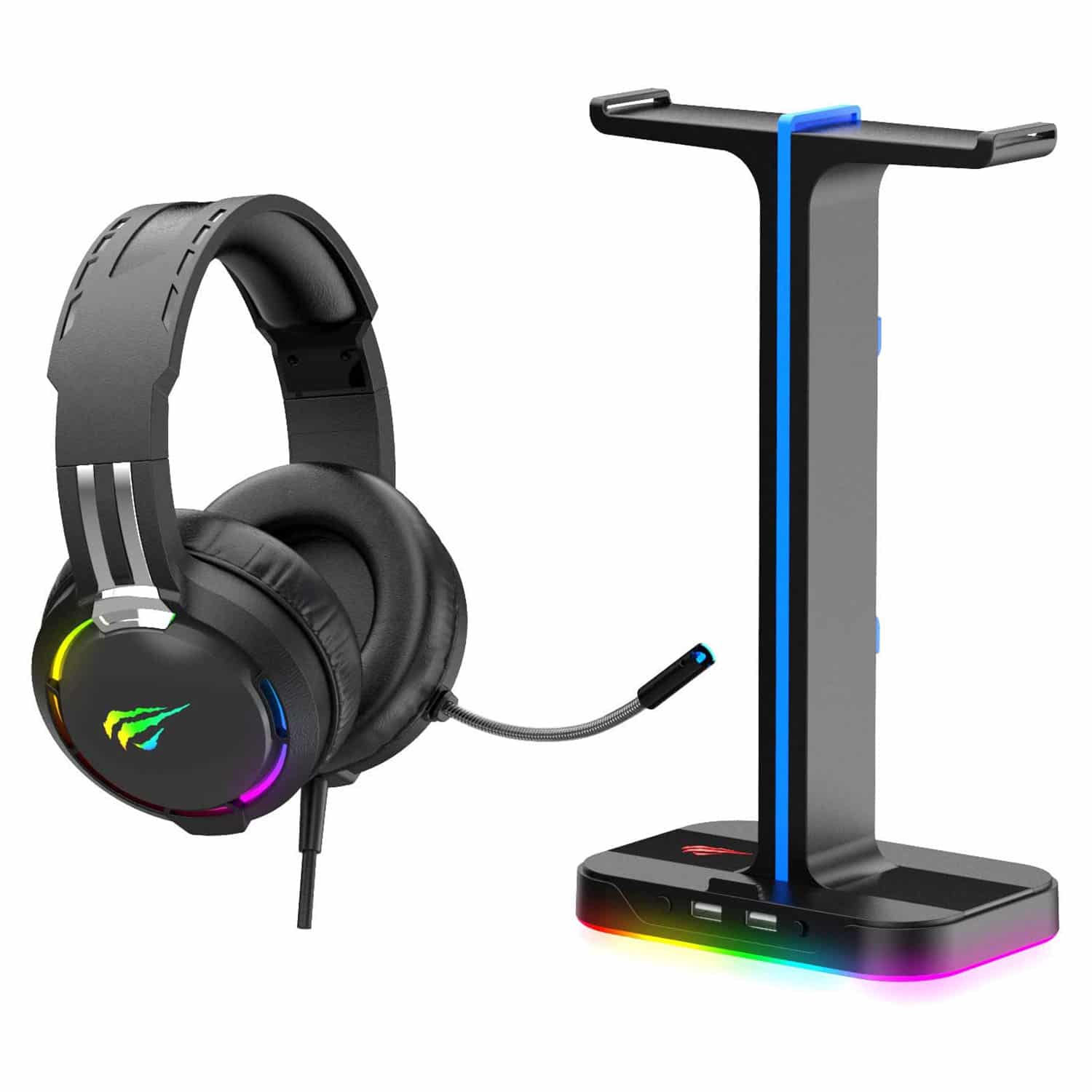 HAVIT TH650A RGB Gaming Headset & Dual Hanger Headphone Stand Set with Phone Holder & 2 USB Ports - Image 10