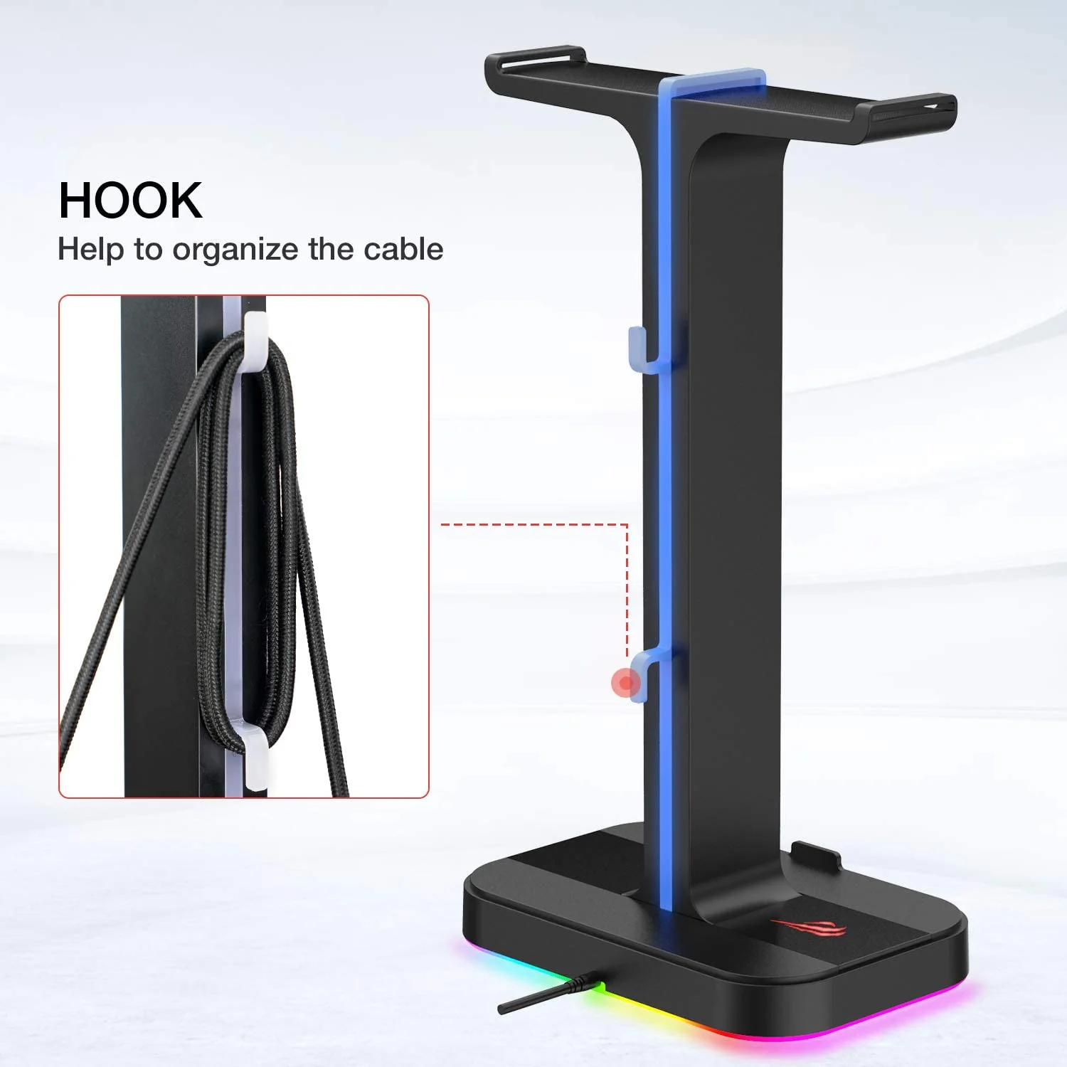 HAVIT TH650A RGB Gaming Headset & Dual Hanger Headphone Stand Set with Phone Holder & 2 USB Ports - Image 8