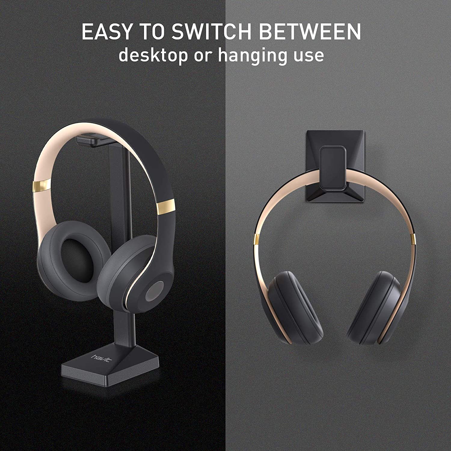 HAVIT TH670 Wall Mounted Headphone Stand with Replaceable Headset Hanger & Removable Base - Image 4
