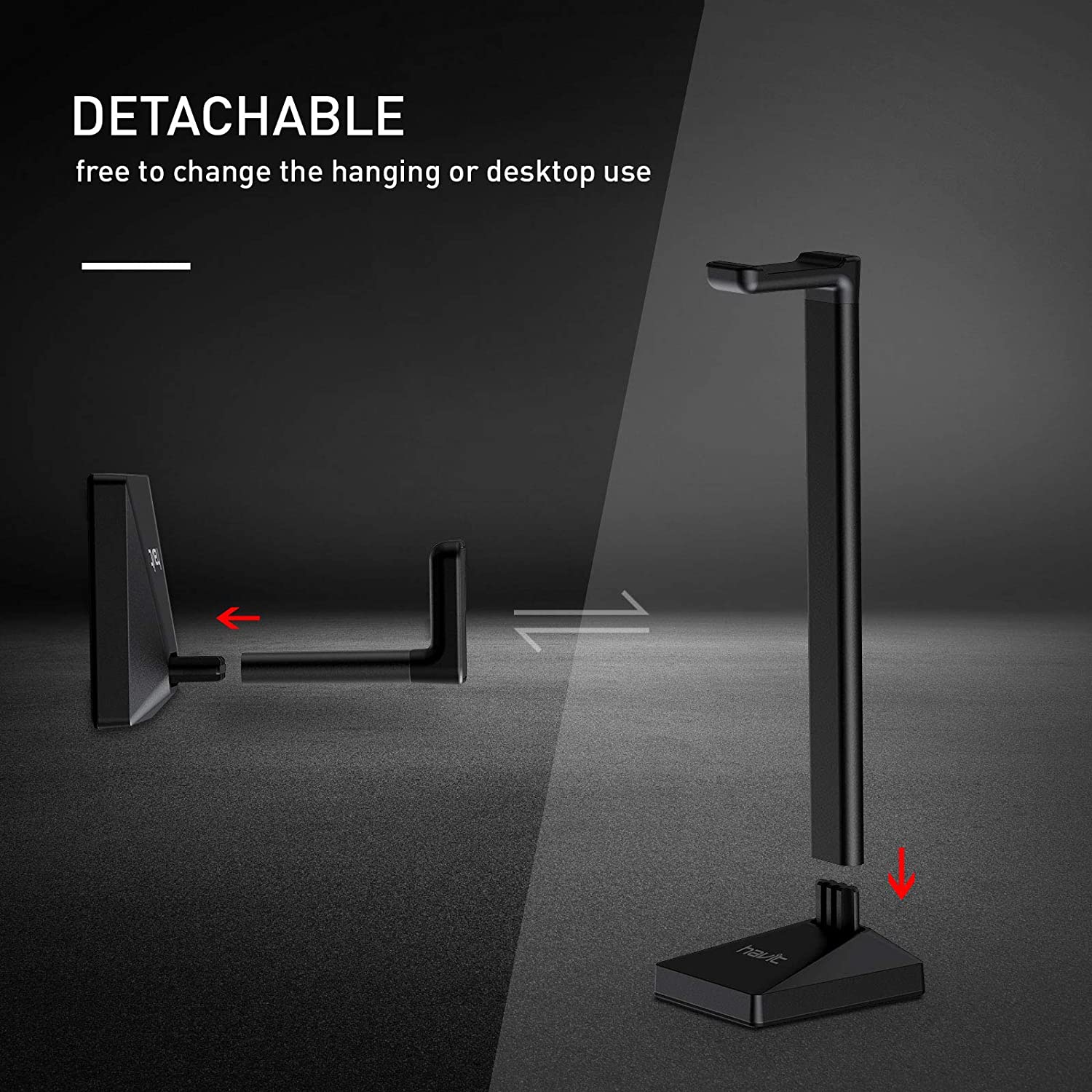 HAVIT TH670 Wall Mounted Headphone Stand with Replaceable Headset Hanger & Removable Base - Image 6