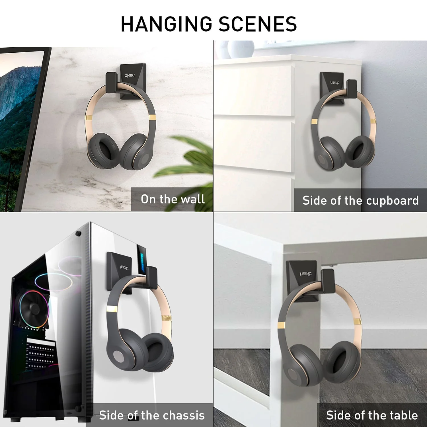 HAVIT TH670 Wall Mounted Headphone Stand with Replaceable Headset Hanger & Removable Base - Image 9