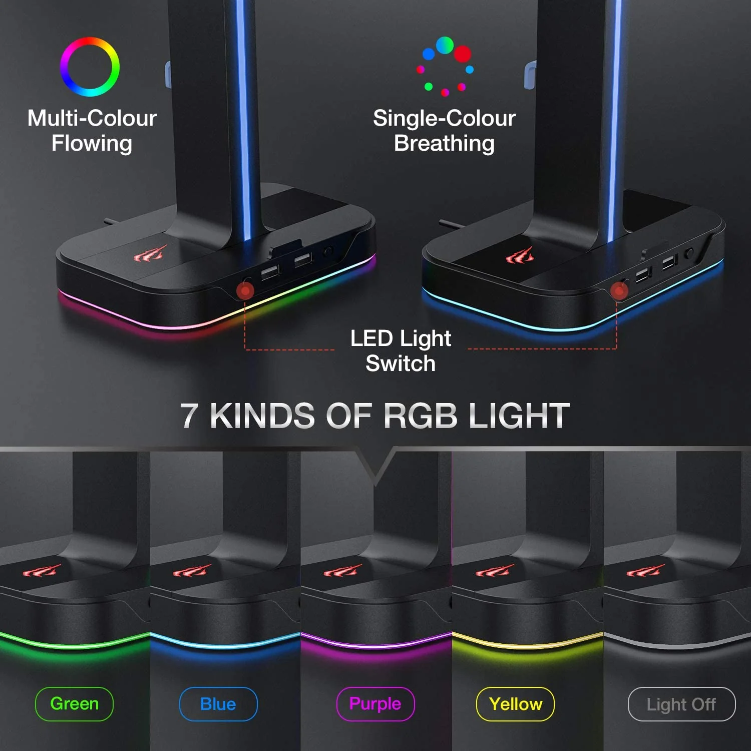 HAVIT TH680 RGB Gaming Mouse Pad and Dual Hanger Headset Stand Combo - Image 3