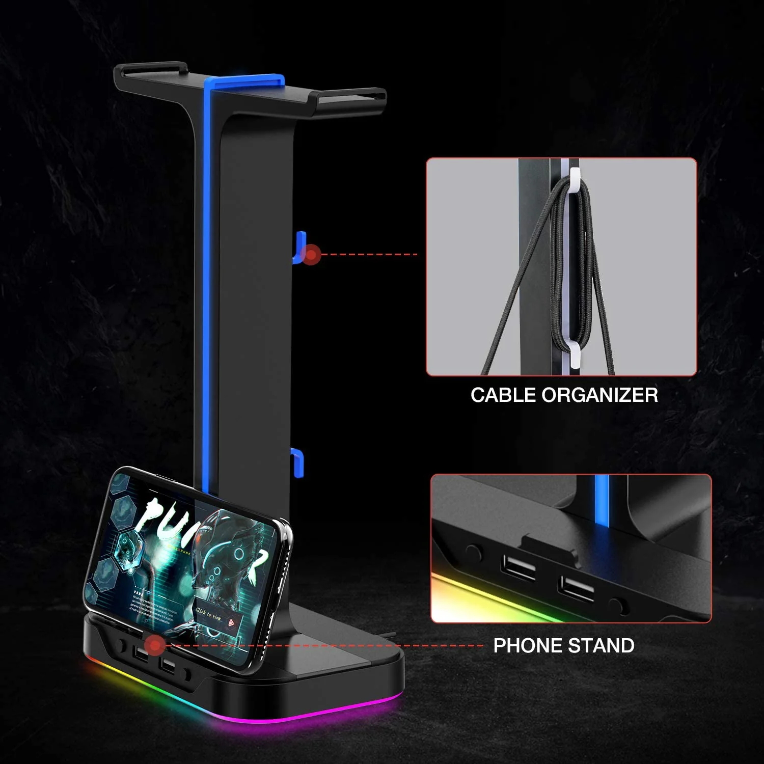 HAVIT TH680 RGB Gaming Mouse Pad and Dual Hanger Headset Stand Combo - Image 4