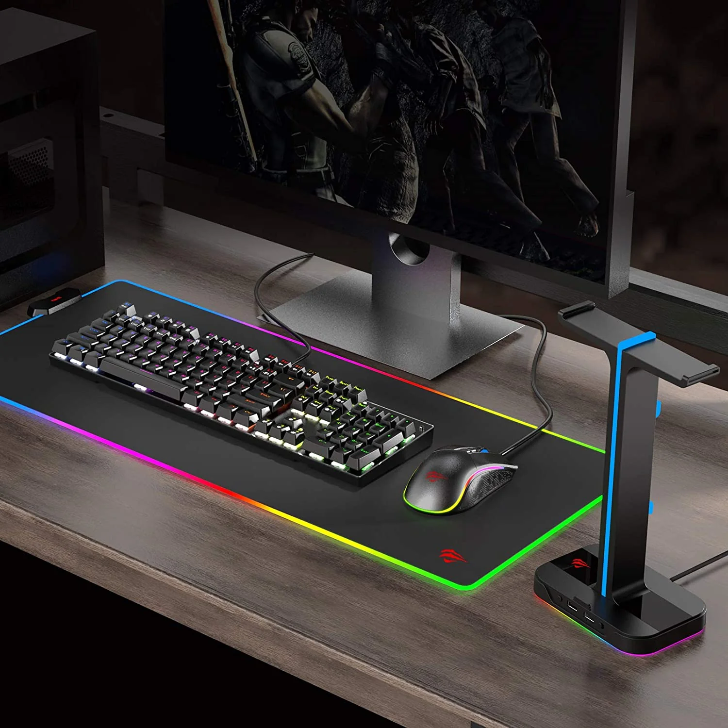 HAVIT TH680 RGB Gaming Mouse Pad and Dual Hanger Headset Stand Combo - Image 7