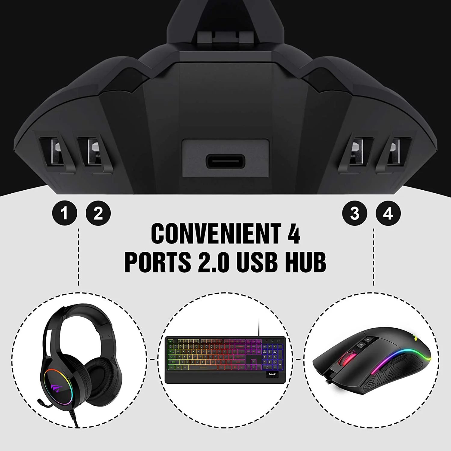 HAVIT TH701U Mouse Bungee with 4 Port USB Hub & 7 Colors Backlight - Image 4